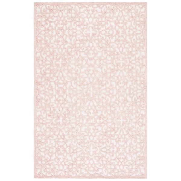 Martha Stewart Ivory/Pink 5 ft. x 8 ft. Ornate Border Area Rug
