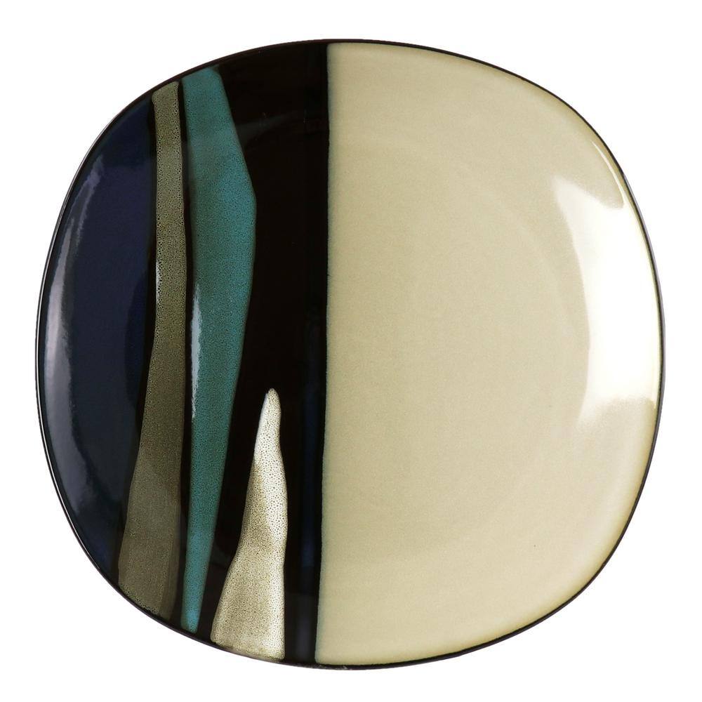 Teal and Black Ceramic Square Dinnerware Set, Service for 4