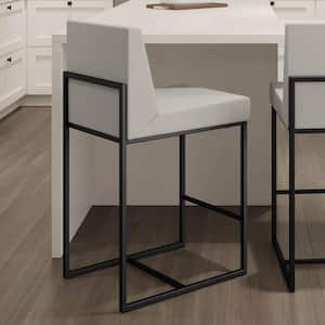 Derry 26 in. Light Grey Polyester/Black Metal Counter Stool
