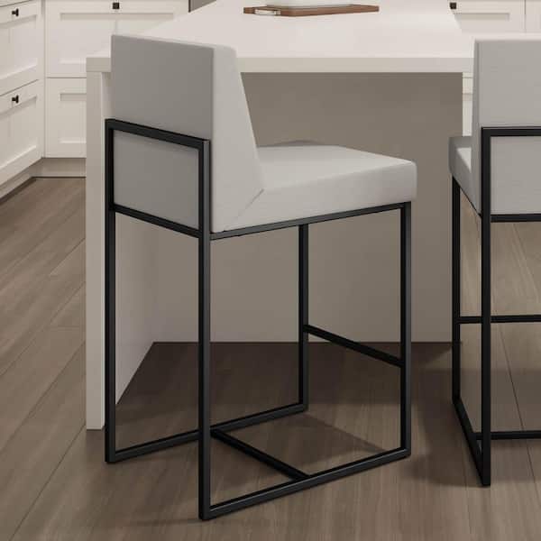 Amisco Derry 26 in. Light Grey Polyester/Black Metal Counter Stool