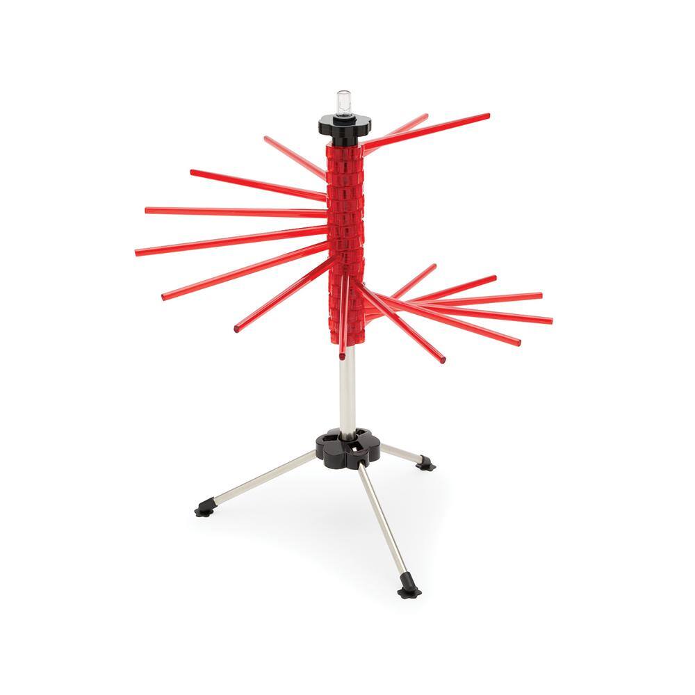Red Collapsible Pasta Drying Rack with Rotating Arms