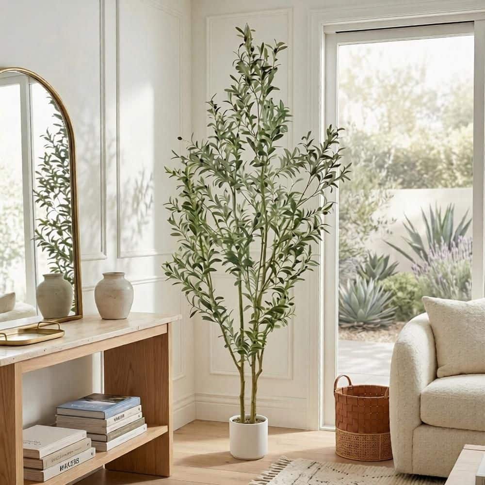 Swafrrt 7 ft. Artificial Olive Tree in Pot, Large Faux Olive Silk