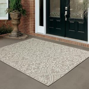 Preston Grey Doormat 3 ft. x 5 ft. Medallion Indoor/Outdoor Area Rug