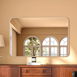 48 in. W x 32 in. H Rectangular Aluminum Framed Modern Silver Rounded Wall Mirror