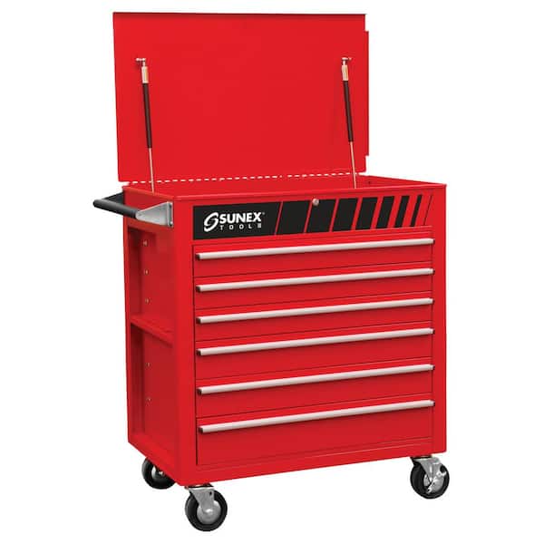 SUNEX TOOLS 38 in. Premium Full 6-Drawer Service Utility Cart in Red 8057 -  The Home Depot