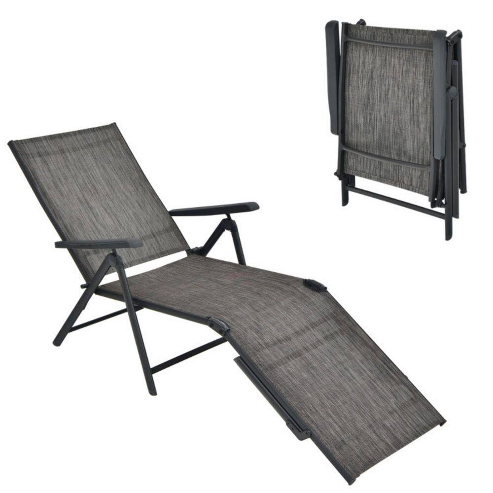 Gray 1-Piece Metal Outdoor Chaise Lounge Patio Foldable Lounge Chair with Adjustable Backrest, Footrest price history on PriceWatchPro