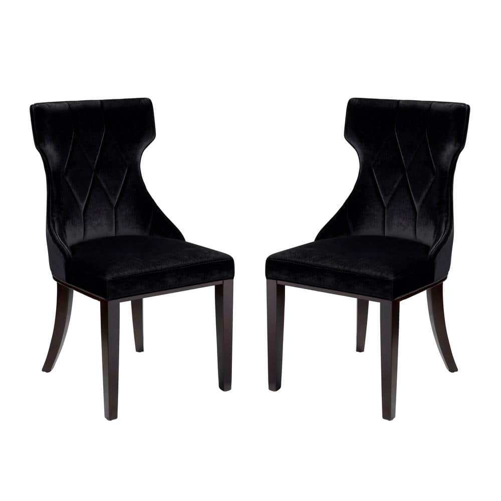 Reine Black and Walnut Velvet Dining Chair (Set of 2)