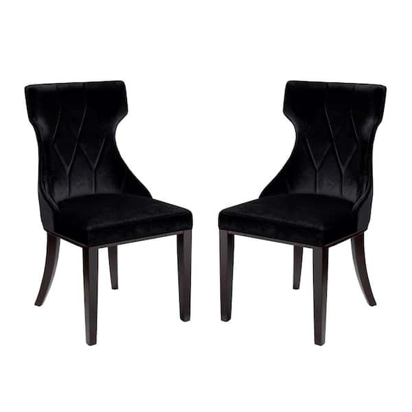 Manhattan Comfort Reine Black and Walnut Velvet Dining Chair (Set of 2)