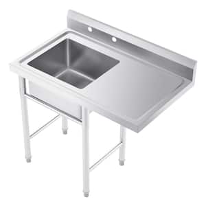 39 in. Stainless Steel Kitchen Sink Commercial Work Table Utility Sink with Drainboard