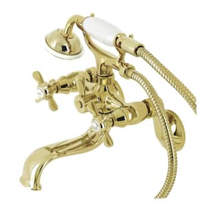 Essex 2-Handle Wall-Mount Clawfoot Tub Faucets with Handshower in Polished Brass