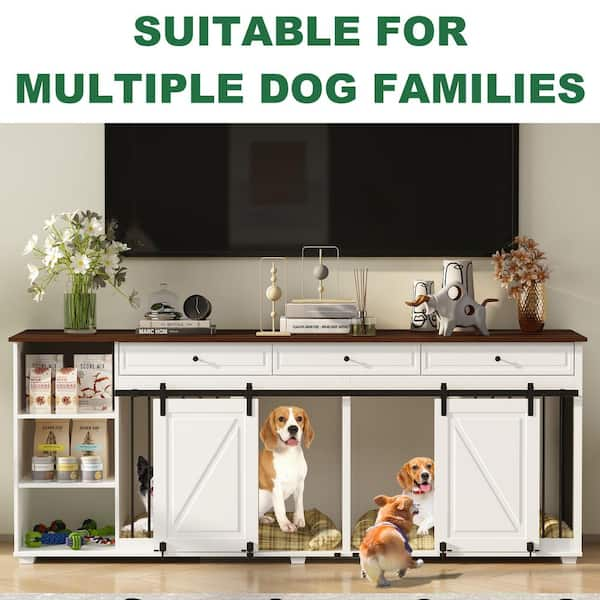 FUFU&GAGA 86.6 Large Dog Crate Furniture, XXL Dog Kennel for 2 Medium  Large Dogs Indoor with Storage Shelves and Divider, White  Y-THD-150179-0102-ccc - The Home Depot