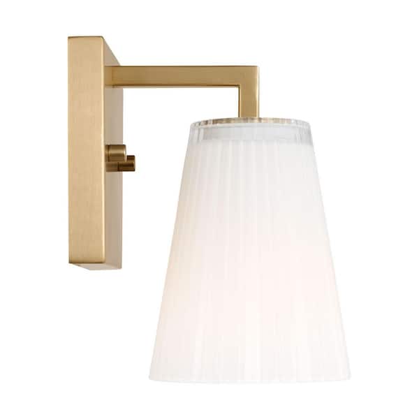 Generation Lighting - Upson 5 in. W x 7.75 in. H 1-Light Satin Brass Dimmable Wall Sconce with Glass Shade and No Bulb Included