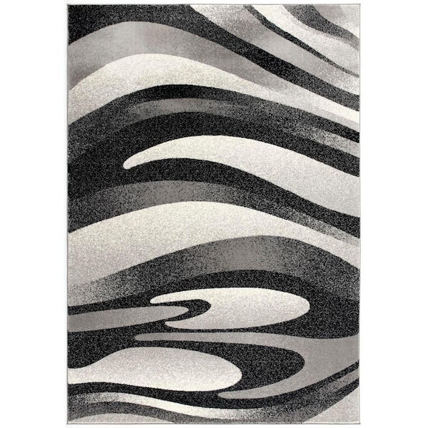 Montage 2' x 2' (Exact Size: 2'3" x 2') Abstract Indoor Doormat Rug, Black Grey, Boho