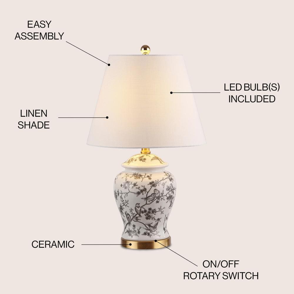 Penelope 22" Classic Chinoiserie LED Table Lamp in Gray and White