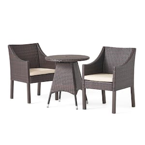 Franco Multi-Brown 3-Piece Faux Rattan Outdoor Dining Set with Beige Cushions