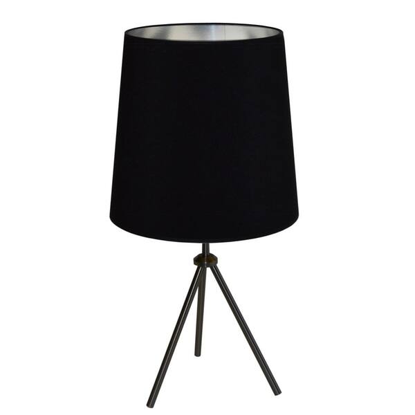 Dainolite Oversized Drum 30 in. H 1-Light Matte Black Table Lamp with Laminated Fabric Shade