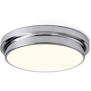 11 in. LED Flush Mount Ceiling Light, Round Flat Modern Light Fixture - Sand Nickel