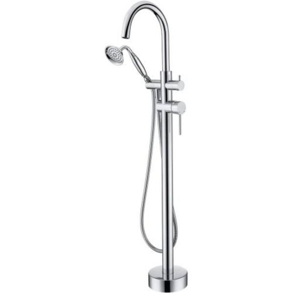 2-Handle Freestanding Tub Faucet with Handheld Shower Brass Single Hole Floor Mount Bathtub Faucets in Polished Chrome