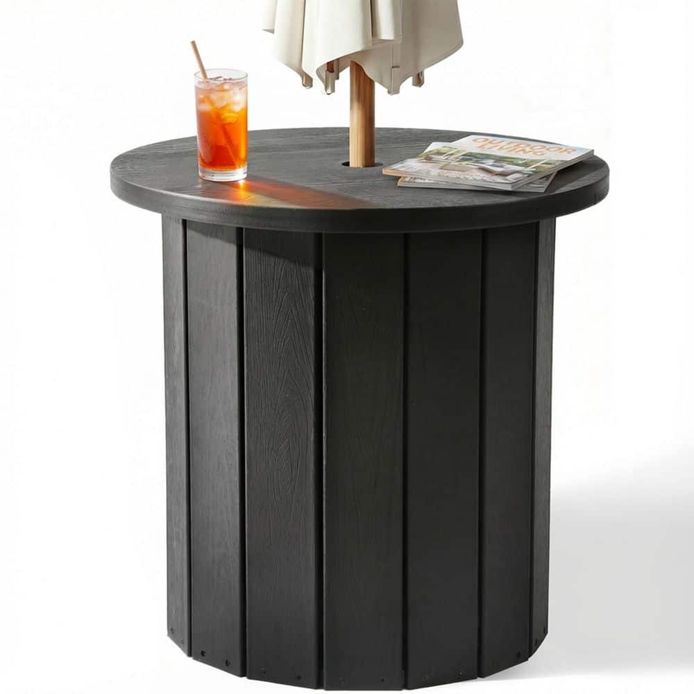 Black Round Plastic 21 in. Outdoor Umbrella Side Table with Wider Top price history on PriceWatchPro