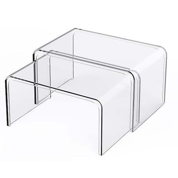 Clear Organizer Shelf Set of 2 for Kitchen Pantry Cabinet Space Saving Storage Countertop Desk Display Shelves