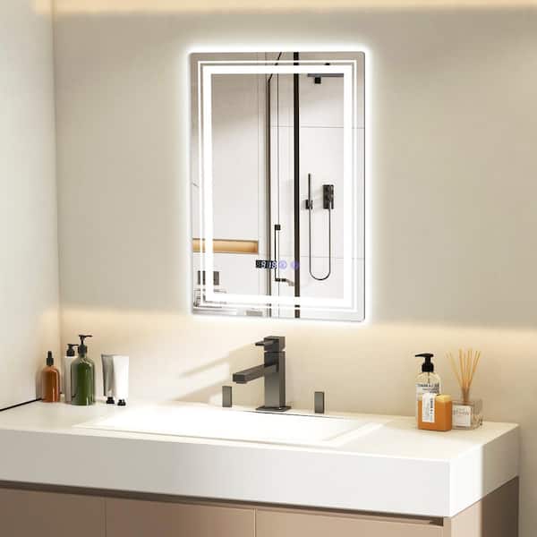 FORCLOVER 20 in. W x 28 in. H Rectangular Frameless Anti-Fog LED Wall Mount Bathroom Vanity Mirror