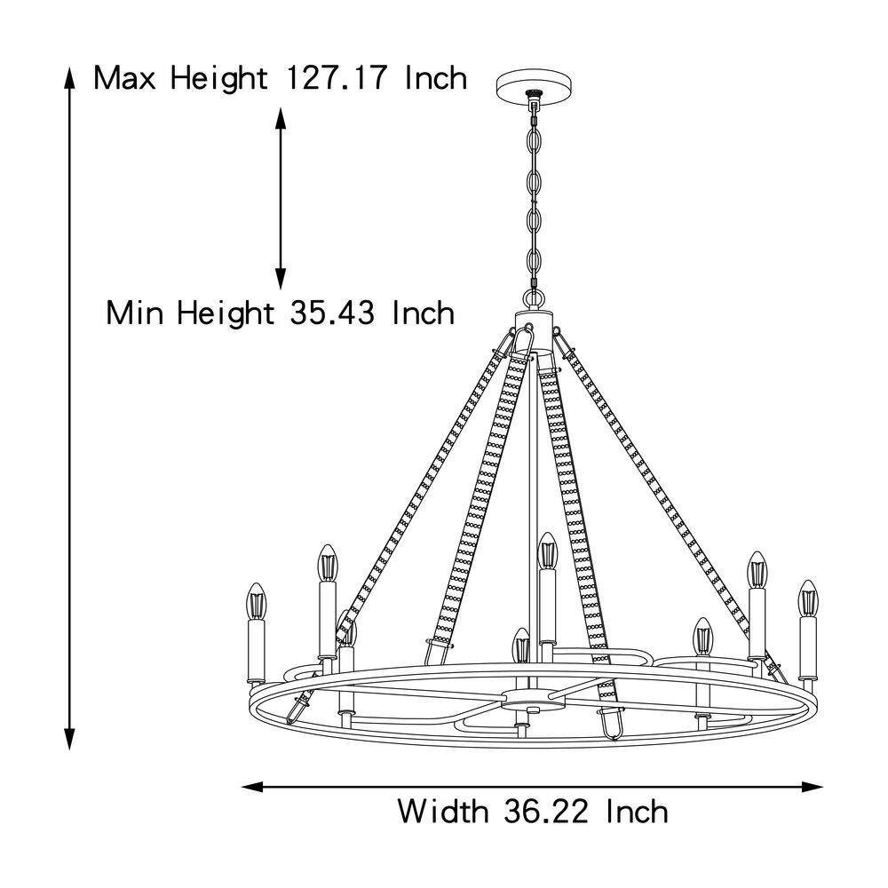 Classic Black Metal 8-Light Wagon Wheel Candle Style Chandelier