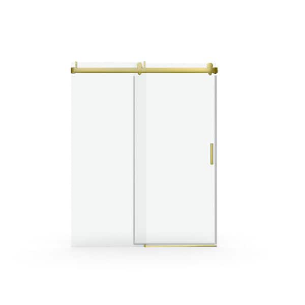 60 in. W x 76 in. H Sliding Frameless Shower Door in Gold Finish with Tempered Glass