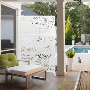 75 x 48 in. White Modern Outdoor Screen Privacy Screen with Bamboo Leaf Patterns Wall Decal