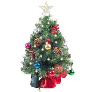 Syncfun 24in. Prelit Tabletop Christmas Tree with Warm Lights, Holly Berries, Pine Cones