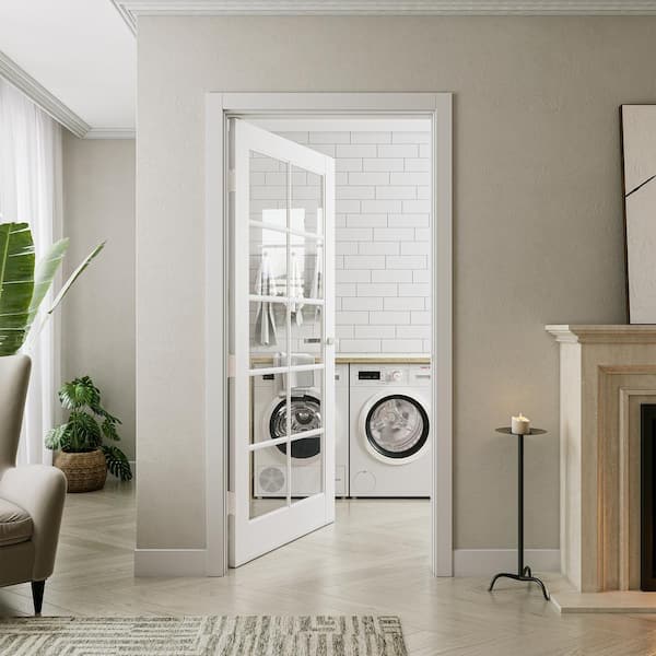 32 in. x 80 in. 10-Lite Solid Core Clear Glass White Primed Composite MDF Interior Door Slab No Hardware Included