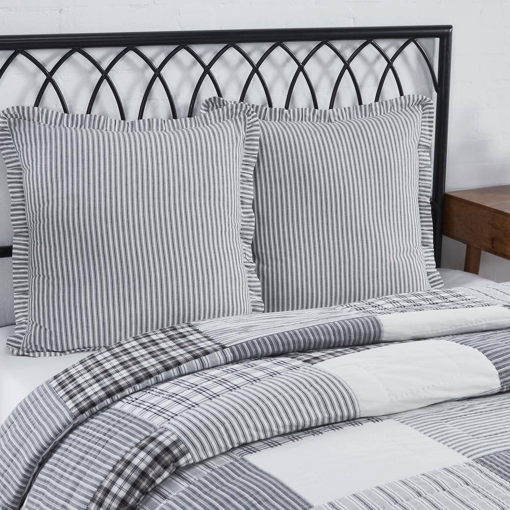 Sawyer Mill Black and White Cotton Euro Sham with Ruffle Edging