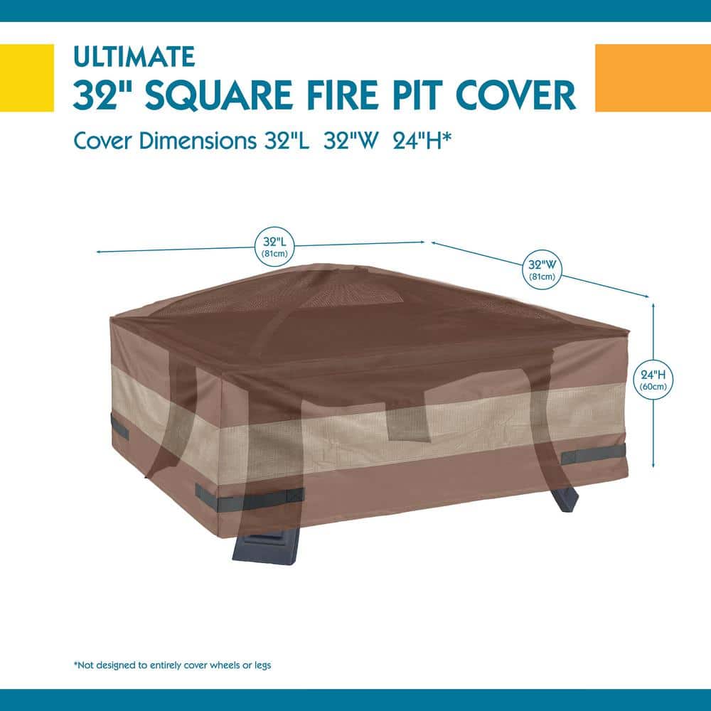 Mocha Cappuccino 32 Inch Square Fire Pit Cover with Hook and Loop Closure