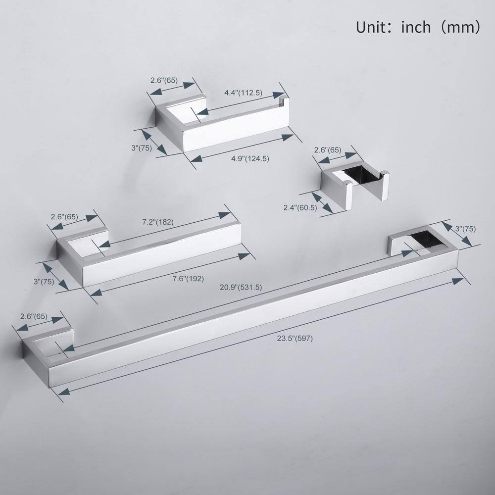 Polished Chrome 4-Piece Bathroom Hardware Set with Towel Bar