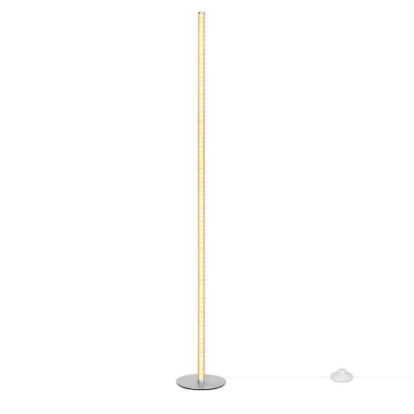 EDISHINE 57.5 in. Silver RGBW LED Dimmable Standing Floor Lamp for Living Room with Remote Control
