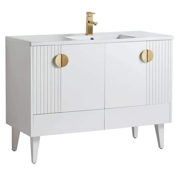FINE FIXTURES Venezian 48 in. W x 18.11 in. D x 33 in. H Bathroom Vanity Side Cabinet in White Matte with White Ceramic Top