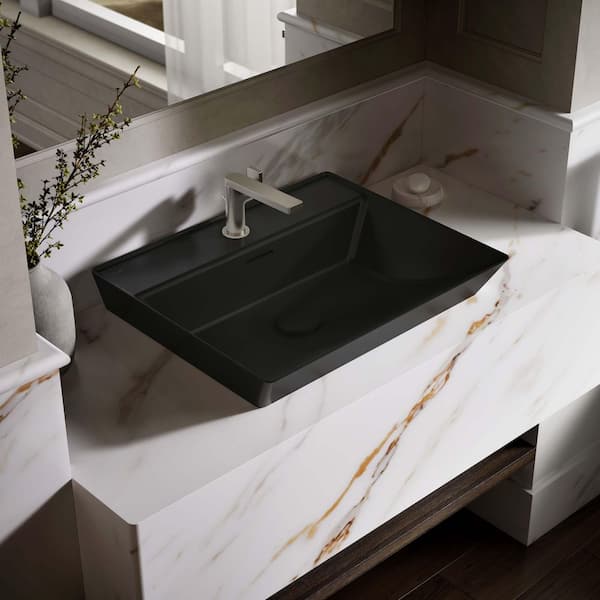 Brazn 23 in. x 19 in. Vessel Bathroom Sink in Black Vitreous China