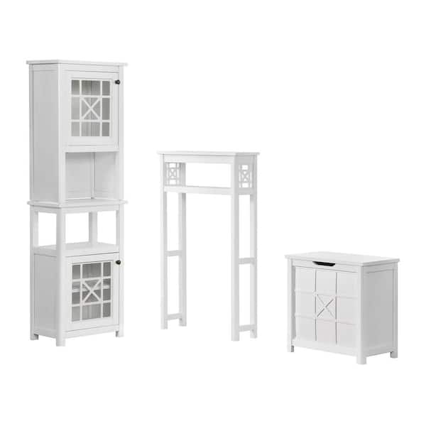 Alaterre Furniture Derby 4-Piece 27 in. W x 44 in. H x 8 in. D White Wood Bathroom Set with Over-the-Toilet-Storage Shelf