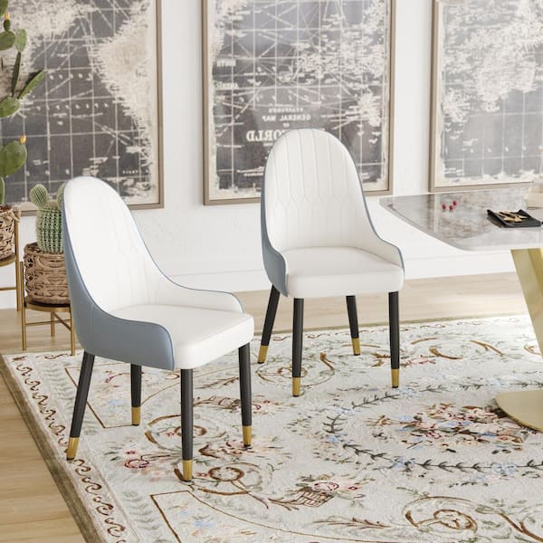 (Set of 2) Ergonomic PU Leather Dining Chair Morden Desk Chair with Solid Wood Metal Legs and Backrest, Gray