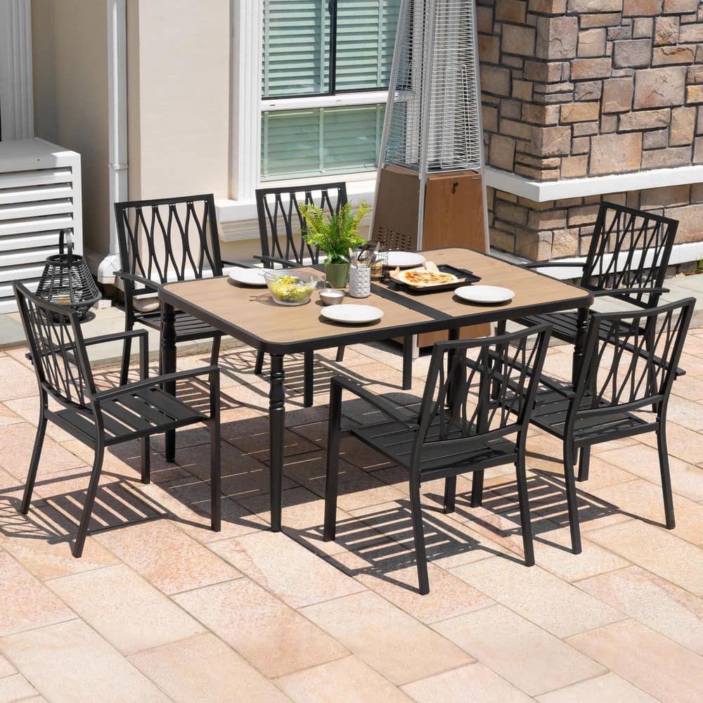 Black 7-Piece Outdoor Dining Set with 6 Patio Chairs and Rectangle Table with Umbrella Hole price history on PriceWatchPro