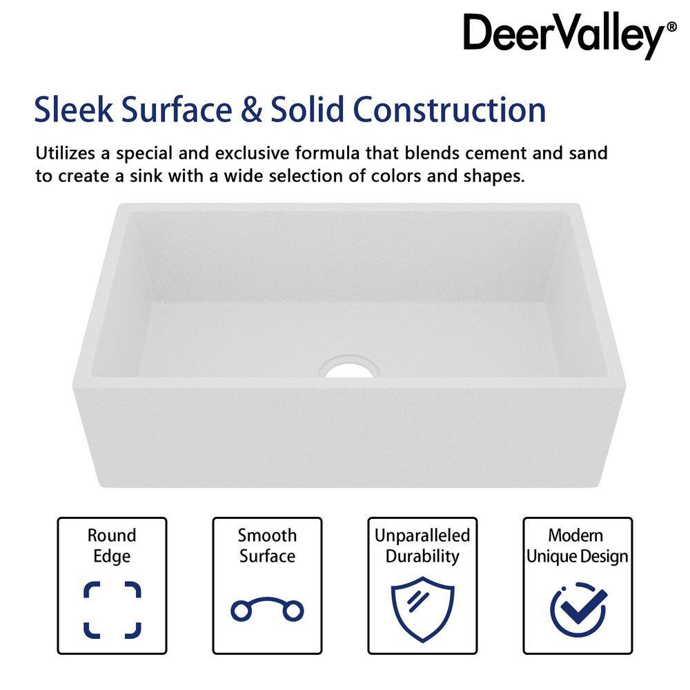 Gritty White Concrete Farmhouse Kitchen Sink with Stainless Steel Grid
