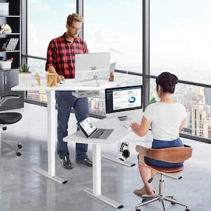 Dual-Motor 72 in. L Shaped White Standing Desk Ergonomic Sit Stand Computer Workstation