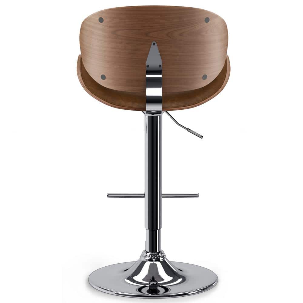 Deep Tan Vegan Faux Leather Adjustable Swivel Bar Stool with Natural Bentwood