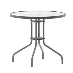 Silver Round Steel Outdoor Side Table