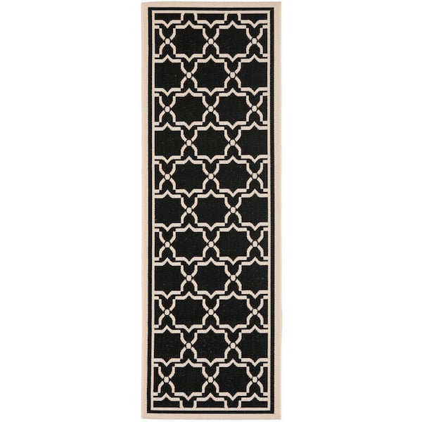 SAFAVIEH Courtyard Black/Beige 2 ft. x 10 ft. Geometric Indoor/Outdoor Patio  Runner Rug