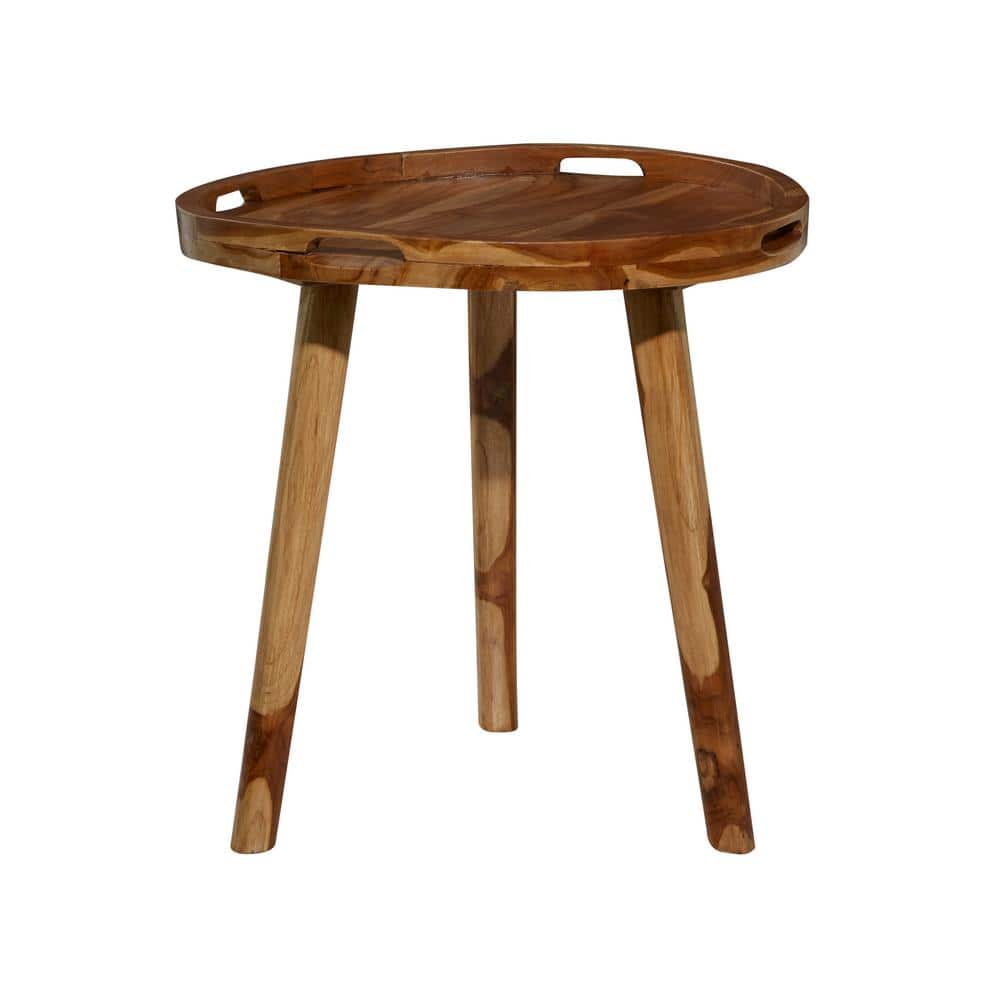 Elegant Round Teak Wood Side Table with Tripod Base - 25" Brown