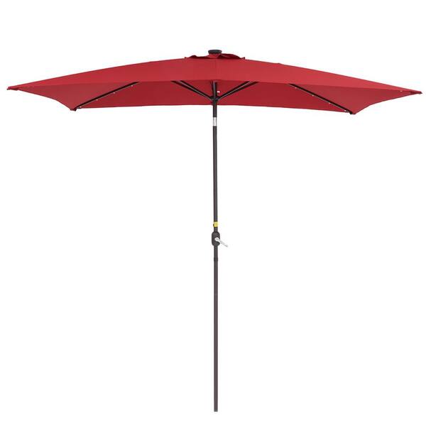 Unbranded 6.5 ft. x 10 ft. Steel Market Patio Umbrellas with Solar Lights and Tilt Button Umbrella in Red