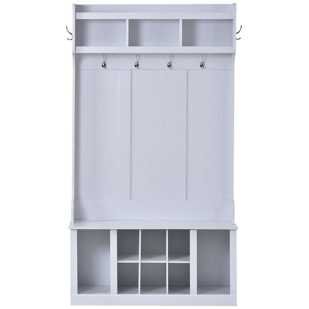 3-in-1 Hall Tree with 6 Hooks, Coat Hanger, Entryway Bench, Storage Bench, 