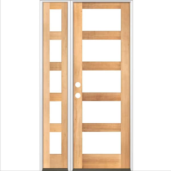 Krosswood Doors 46 in. x 96 in. Modern Hemlock Right-Hand/Inswing Clear Glass Clear Stain Wood Prehung Front Door with Left Sidelite