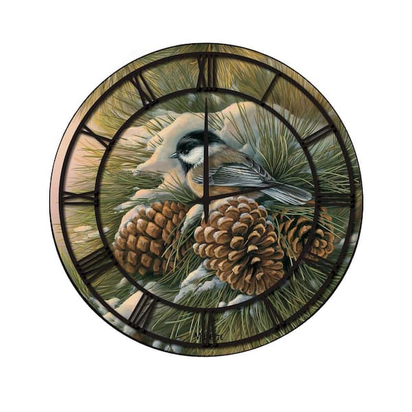 Unbranded "December Dawn Chickadee" Full Coverage Art and Black Numbers Imaged Wall Clock