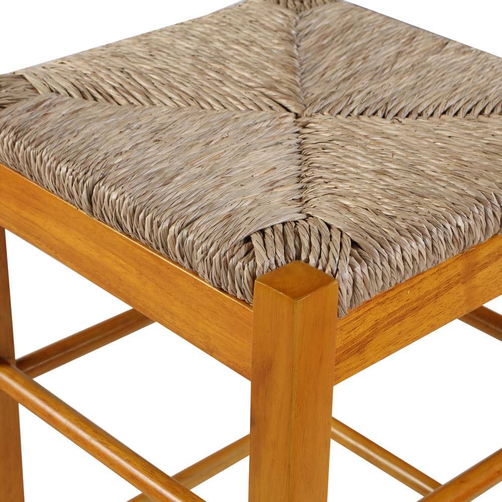 24" Oak Backless Counter Height Stool with Handwoven Seat
